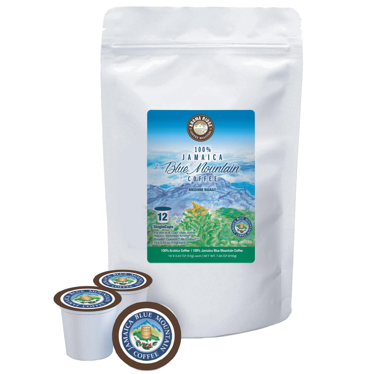 100% Jamaica Blue Mountain Wallenford , Single-Serve Pods 12 ct Medium