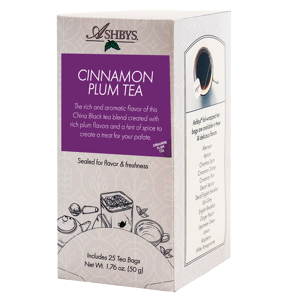 Ashby's  Cinnamon Plum flavored  Tea, 25 individually wrapped teabags