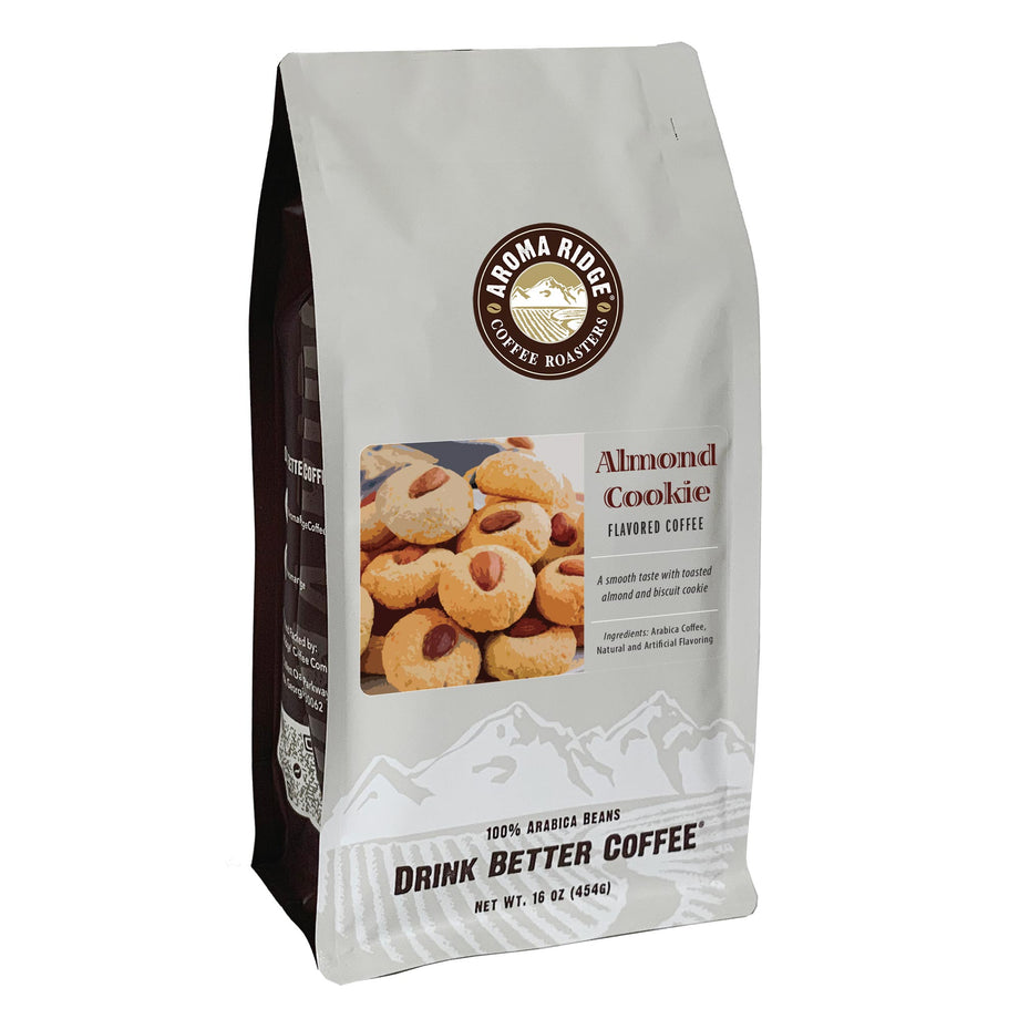 Almond Cookie Flavored Coffee – Aroma Ridge Coffee Roasters - Family owned.  Roasting coffees around the world over 30 years. Home to Jamaica Blue  Mountain® Coffee & Wicked Jack's Tavern® Rum Cakes.