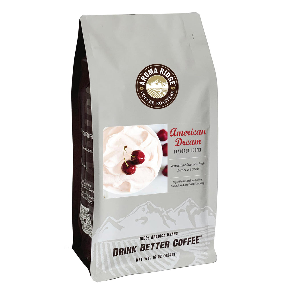 16 ounce bag of cherry and vanilla, American dream flavored Coffee, 100% Arabica Beans