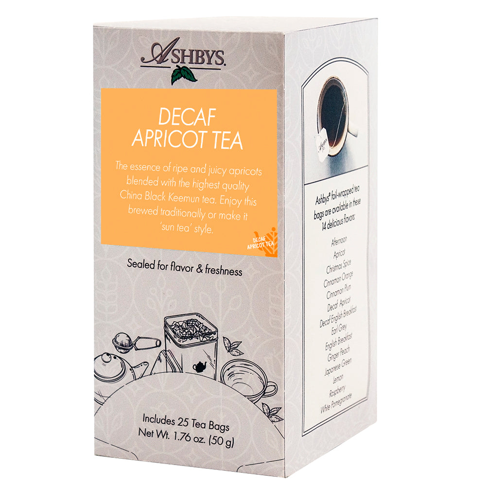 Ashby's Decaf Apricot flavored  Tea, 25 individually wrapped teabags