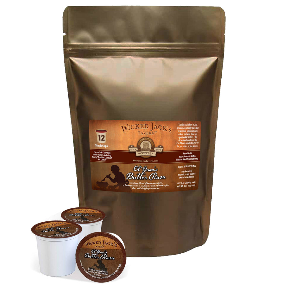 Wicked Jack's Coffee Ol'Gran Butter Rum, Single-Serve Pods 12 ct Medium  Roast